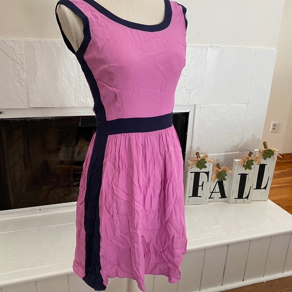 Lilly Pulitzer Pink Sleeveless Sheath Dress Navy Trim Sz 2 XS S 👚